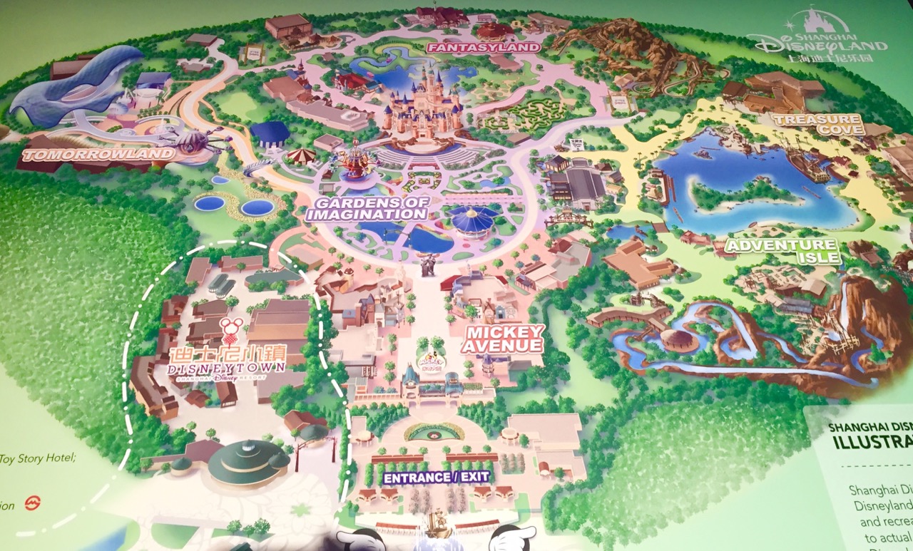 A map of Shanghai Disneyland on display at D23. 