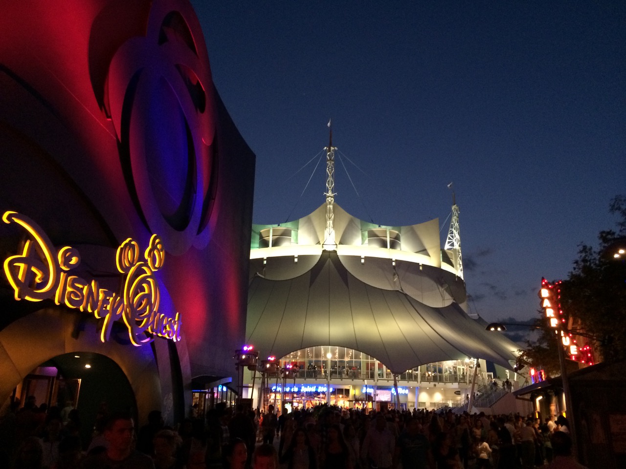 The anchors of Downtown Disney on the West Side--Cirque du Soleil and DisneyQuest. Photo by J. Jeff Kober.